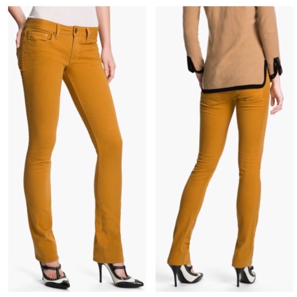 Tory Burch Ivy Skinny Boot Cut Jeans Gold Yellow